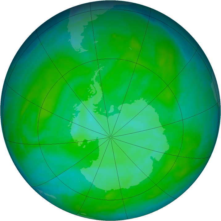 Antarctic ozone map for 11 December 2013